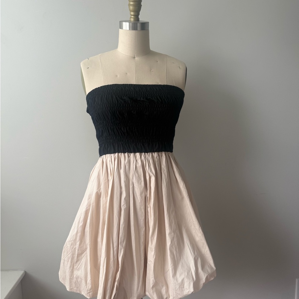 Black and Cream Strapless Dress